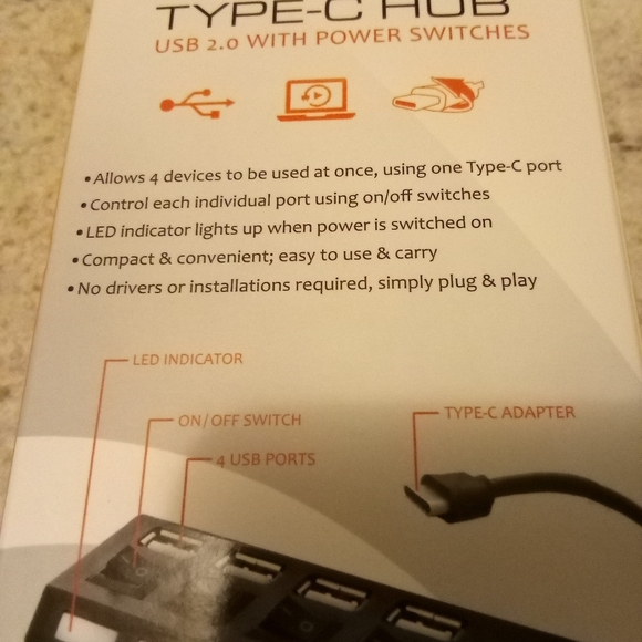 Xtreme Tech 4 Port Type-C Hub USB 2.0 with Power Switches Sealed - Picture 7 of 13